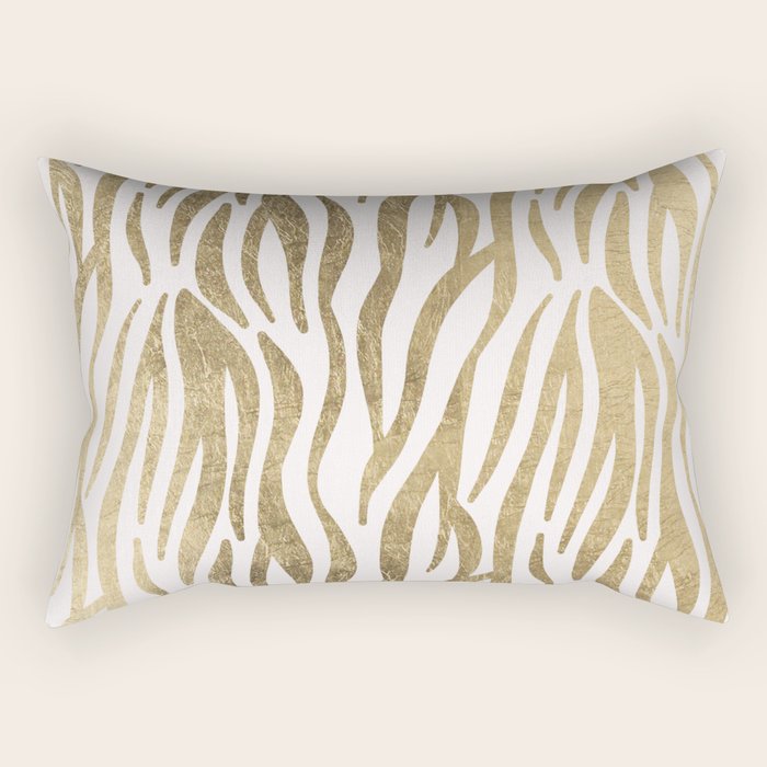 Chic faux gold white modern zebra animal print pattern Rectangular Pillow Gallery Image 2