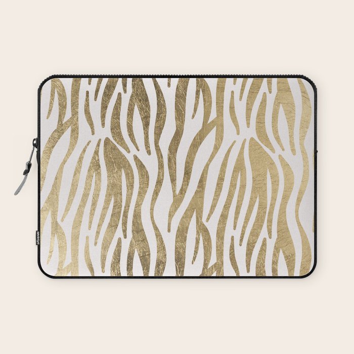 Chic faux gold white modern zebra animal print pattern Laptop Sleeve Gallery Image 1
