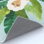 Meditation With Thy Cat Poster | Blonde Woman of Color | Tropical Banana Leaves Quirky Pet Workout  Rug Gallery Image 4