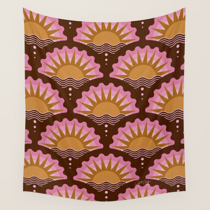 Sunset Seigaiha - Pink & Burgundy Wall Tapestry Gallery Image 4