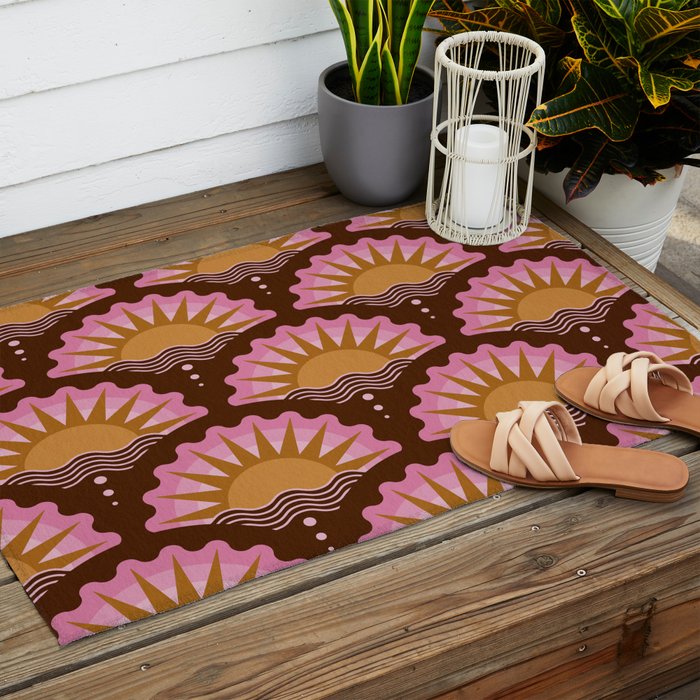 Sunset Seigaiha - Pink & Burgundy Outdoor Rug Gallery Image 2