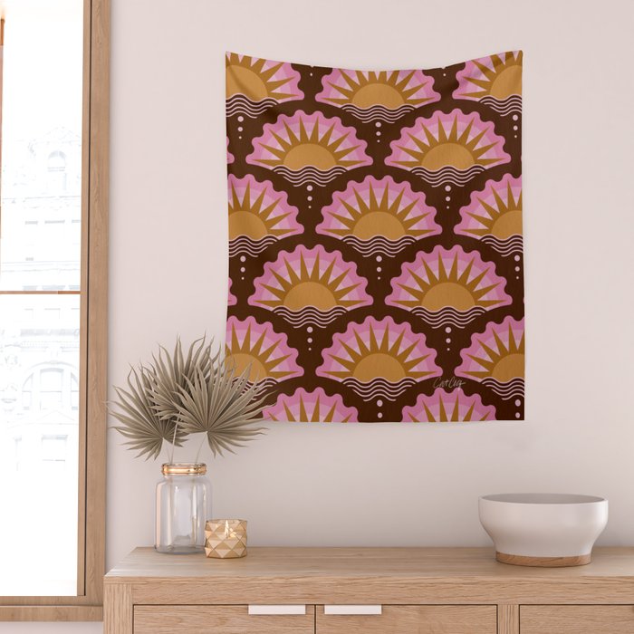 Sunset Seigaiha - Pink & Burgundy Wall Tapestry Gallery Image 2