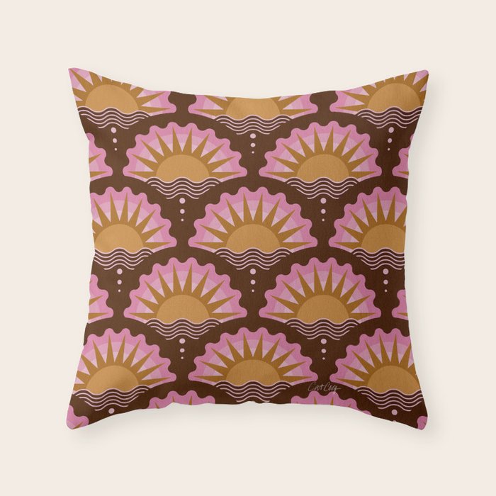 Sunset Seigaiha - Pink & Burgundy Throw Pillow Gallery Image 1