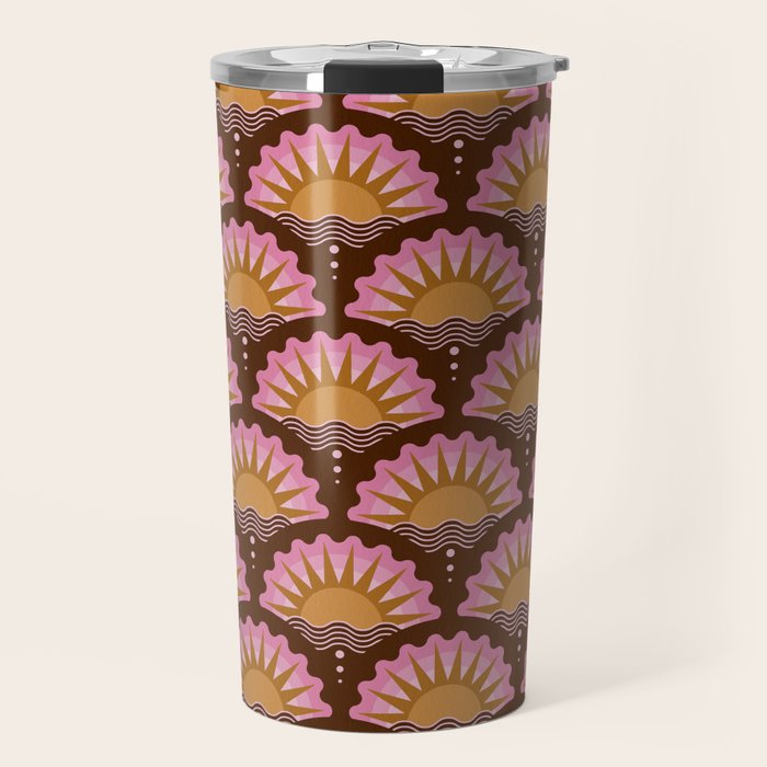 Sunset Seigaiha - Pink & Burgundy Travel Mug Gallery Image 1