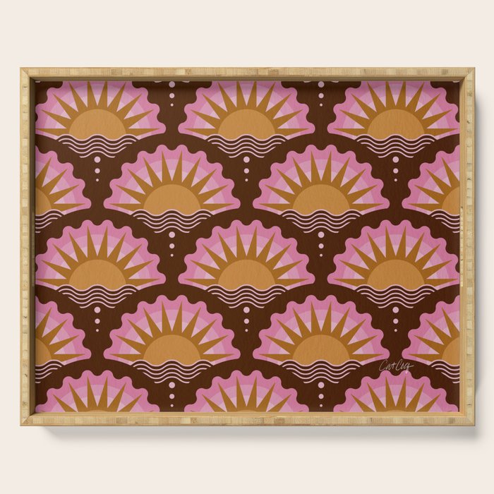 Sunset Seigaiha - Pink & Burgundy Serving Tray Gallery Image 1