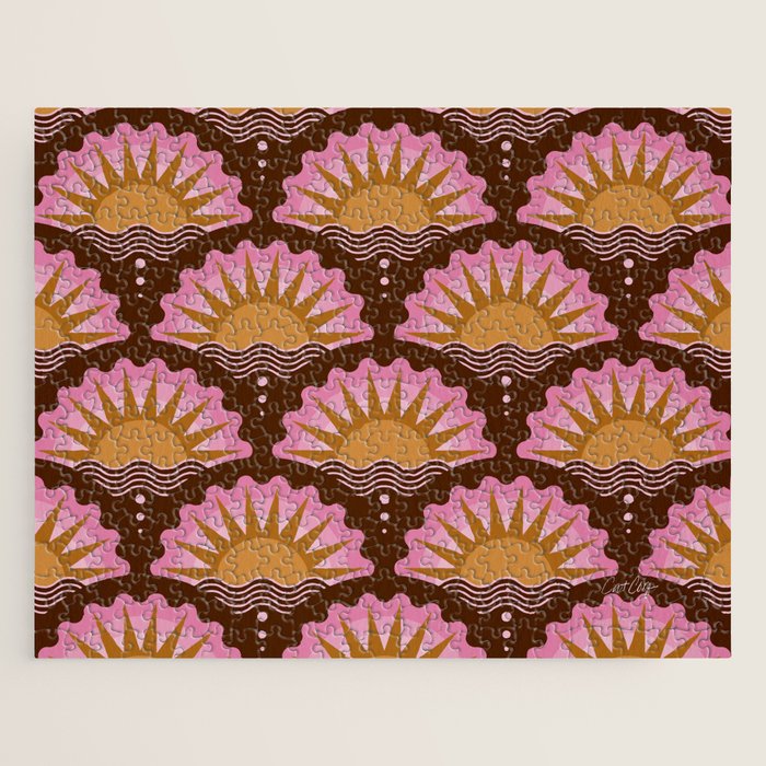 Sunset Seigaiha - Pink & Burgundy Jigsaw Puzzle Gallery Image 1