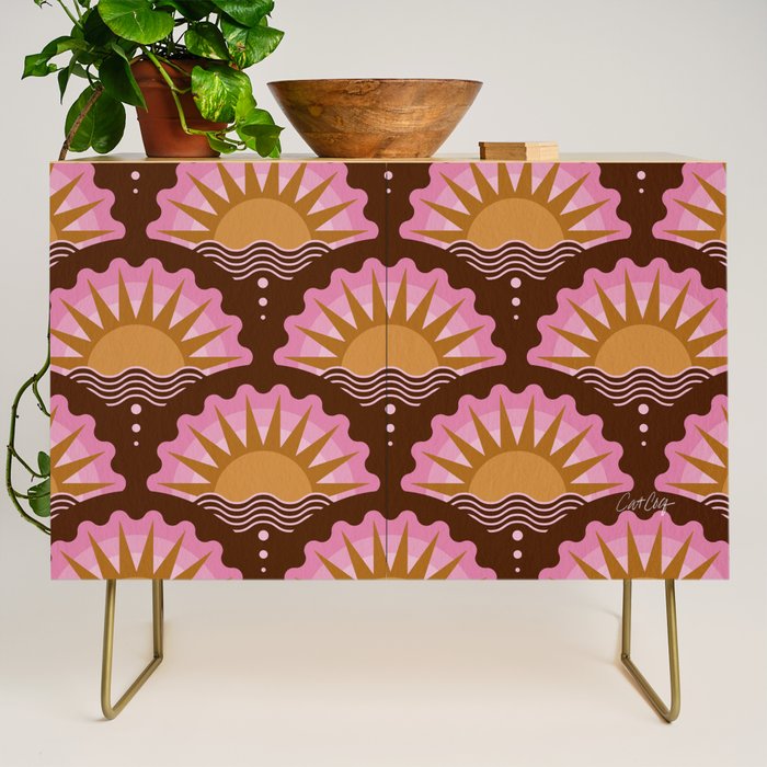 Sunset Seigaiha - Pink & Burgundy Credenza Gallery Image 1