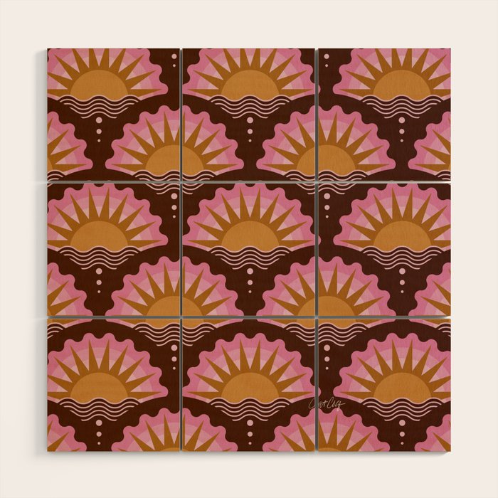 Sunset Seigaiha - Pink & Burgundy Wood Wall Art Gallery Image 1