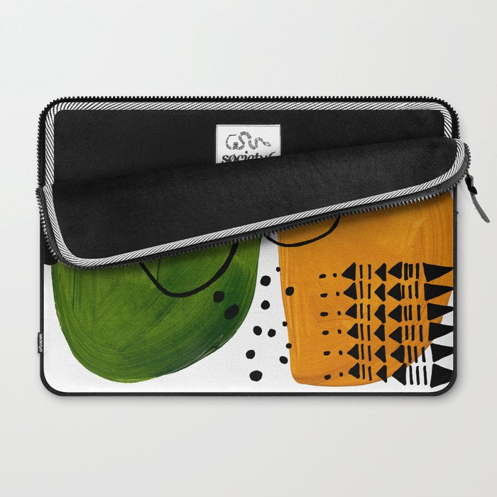 Modern Mid Century Fun Colorful Abstract Minimalist Painting Olive Green Yellow Ochre Buns Laptop Sleeve Gallery Image 2