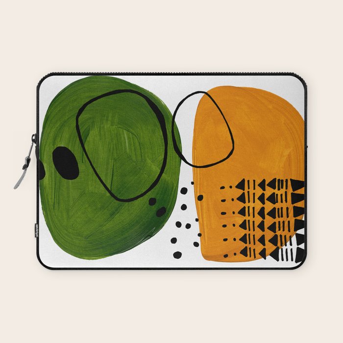 Modern Mid Century Fun Colorful Abstract Minimalist Painting Olive Green Yellow Ochre Buns Laptop Sleeve Gallery Image 1