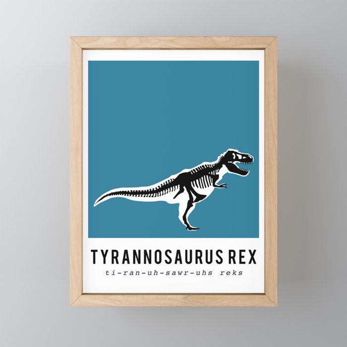 T-Rex Dinosaur Fossil / Skeleton In Blue Mini Art Print Gallery Image 1