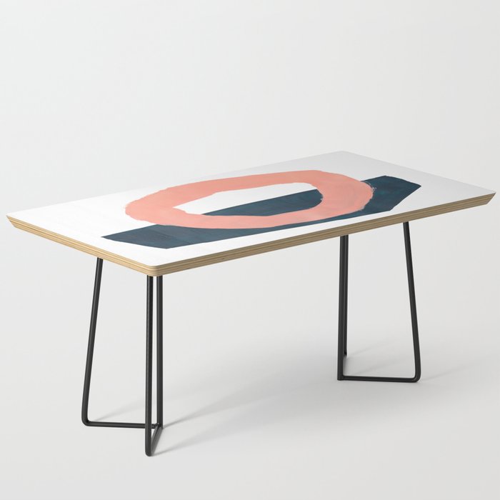 Mid Century Modern Abstract Minimalist Shapes Teal Blue Salmon Pink Coffee Table Gallery Image 1