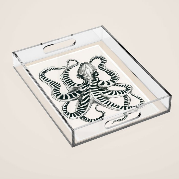 Striped Octopus Ink Drawing Acrylic Tray Gallery Image 1