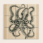 Striped Octopus Ink Drawing Wood Wall Art Gallery Image 1