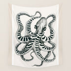 Striped Octopus Ink Drawing Wall Tapestry Gallery Image 4