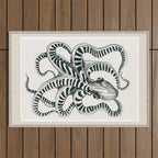 Striped Octopus Ink Drawing Outdoor Rug Gallery Image 1