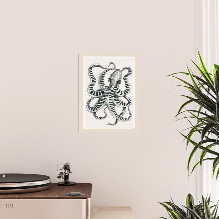 Striped Octopus Ink Drawing Poster Gallery Image 2