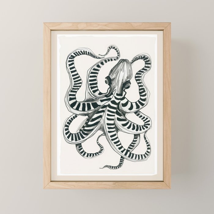 Striped Octopus Ink Drawing Mini Art Print Gallery Image 1