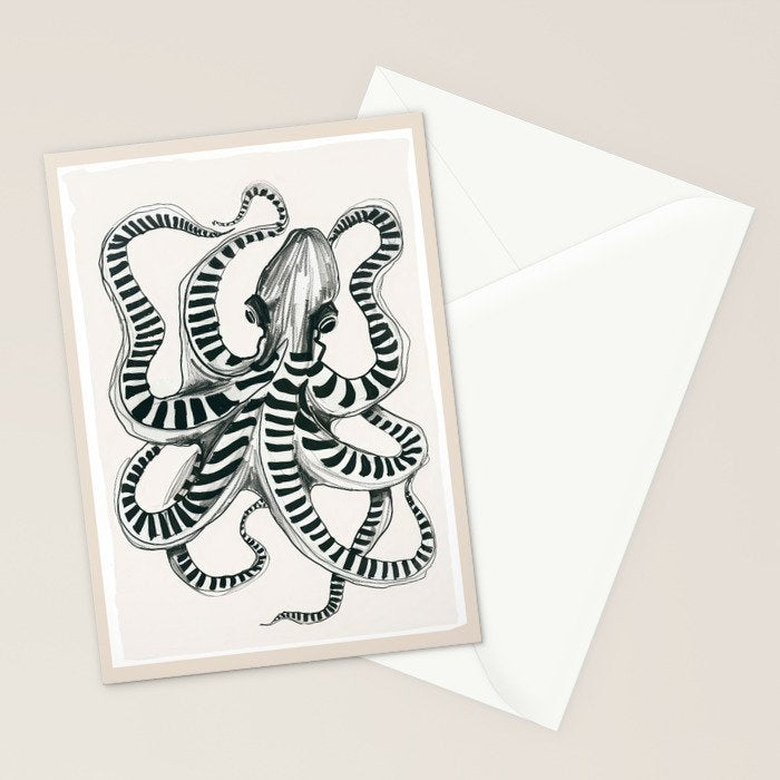 Striped Octopus Ink Drawing Stationery Card Gallery Image 2