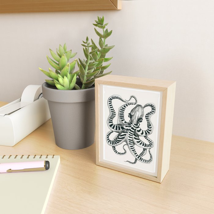 Striped Octopus Ink Drawing Mini Art Print Gallery Image 2