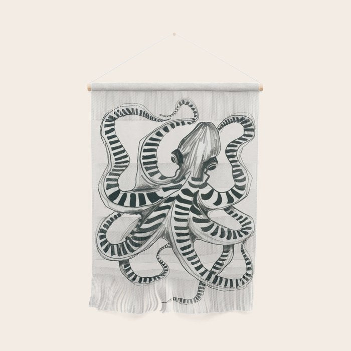 Striped Octopus Ink Drawing Wall Hanging Gallery Image 1