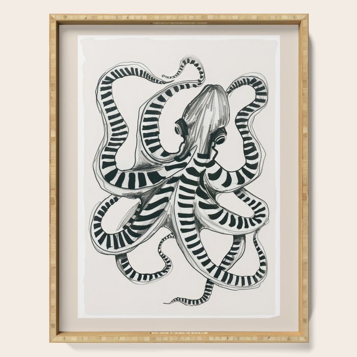 Striped Octopus Ink Drawing Serving Tray Gallery Image 1
