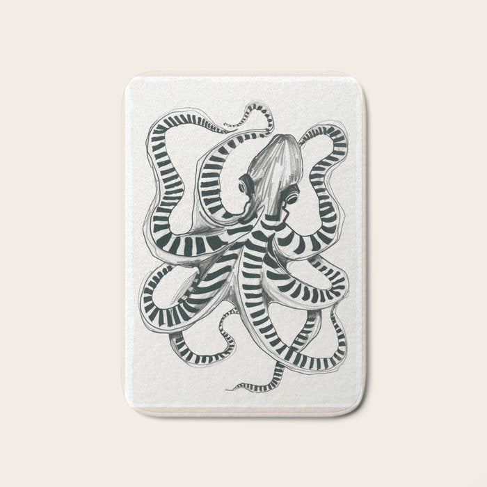 Striped Octopus Ink Drawing Bath Mat Gallery Image 1
