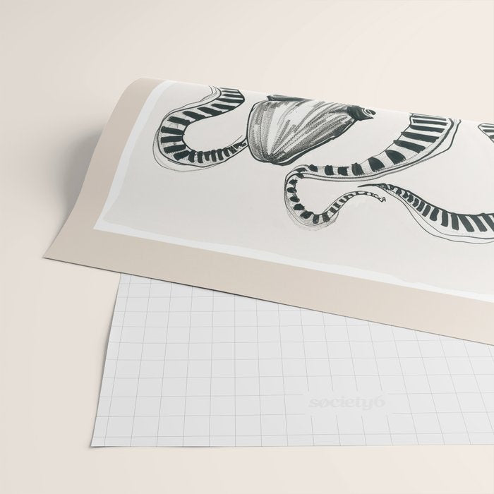 Striped Octopus Ink Drawing Wrapping Paper Gallery Image 2