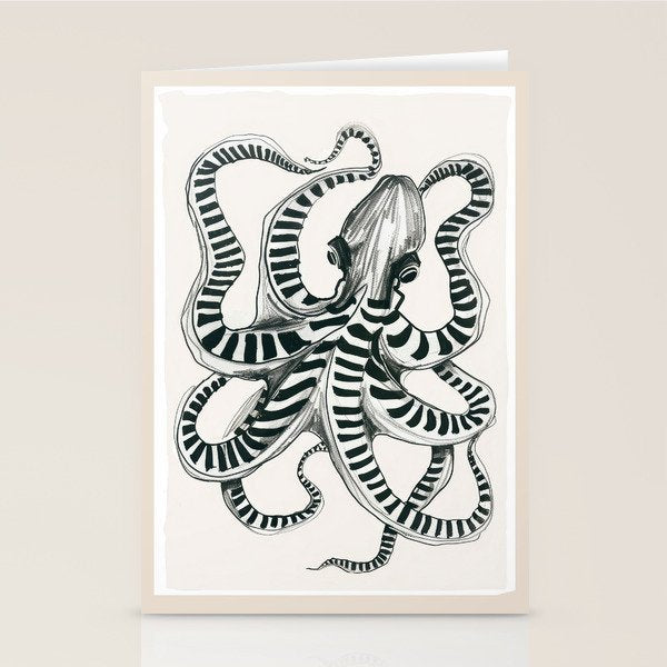 Striped Octopus Ink Drawing Stationery Card Gallery Image 2