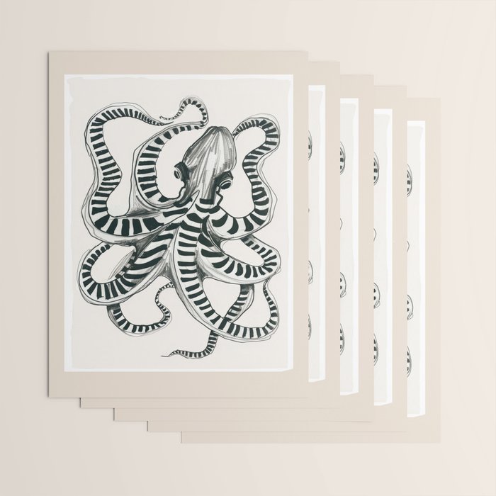 Striped Octopus Ink Drawing Wrapping Paper Gallery Image 3