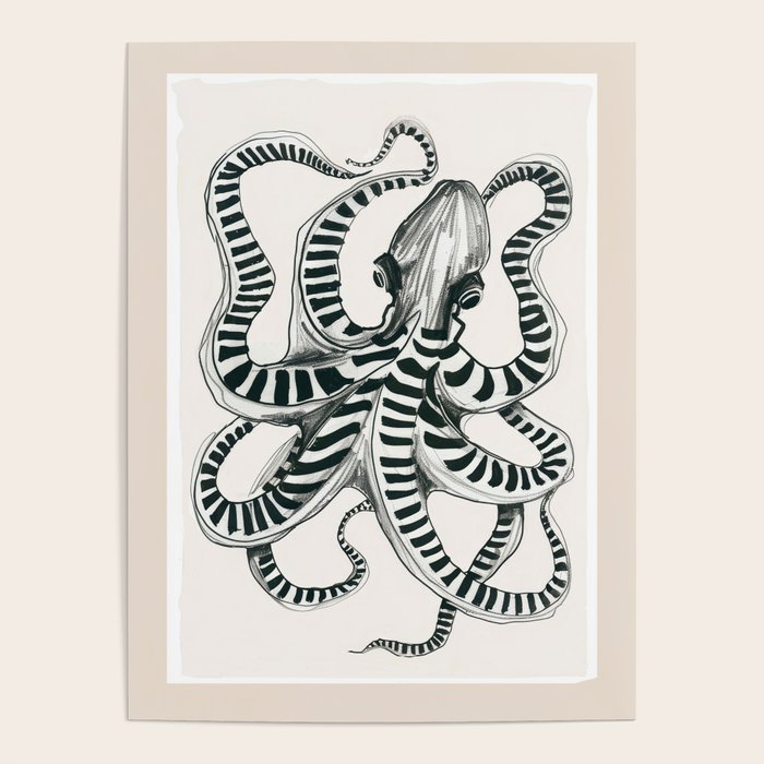 Striped Octopus Ink Drawing Poster Gallery Image 1