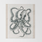 Striped Octopus Ink Drawing Throw Blanket Gallery Image 2