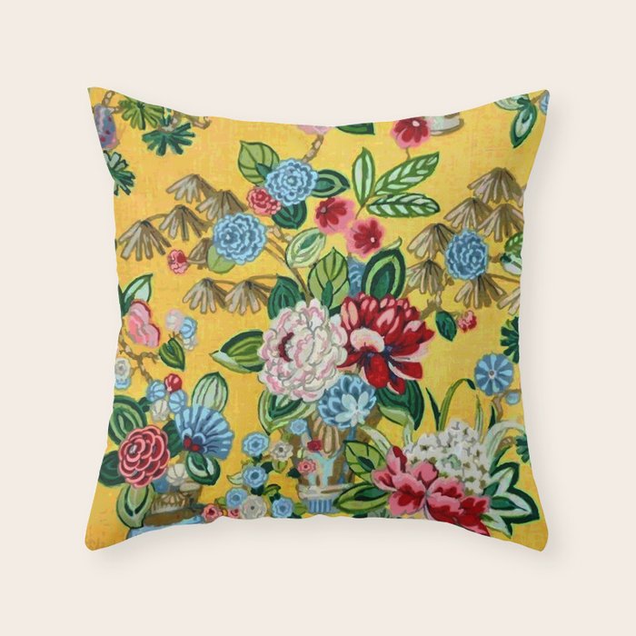 Vintage Chinoiserie Floral Wallpaper Digital Vector Painting Throw Pillow Gallery Image 6
