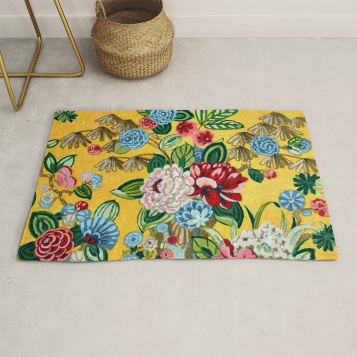 Vintage Chinoiserie Floral Wallpaper Digital Vector Painting Rug Gallery Image 1