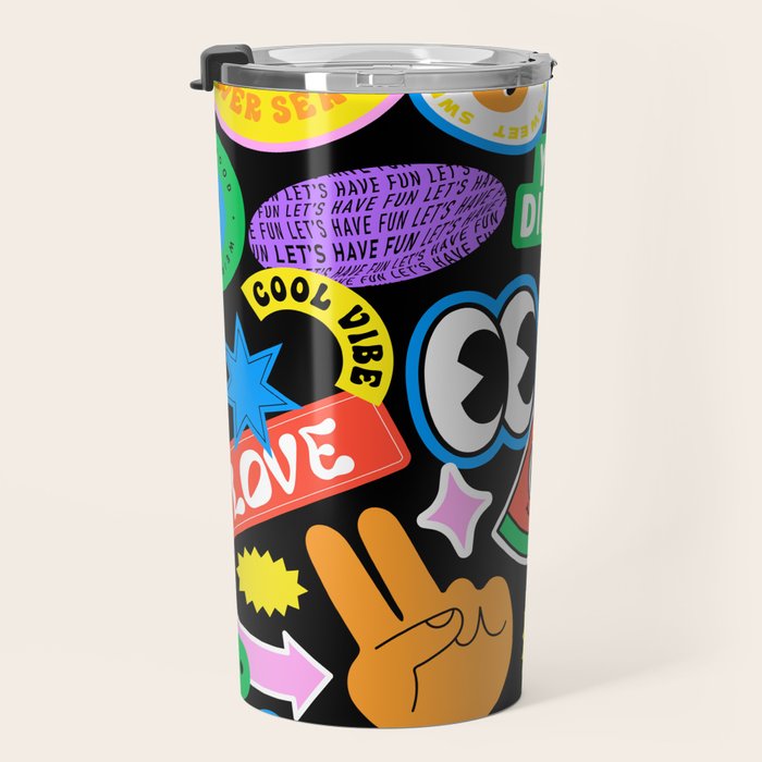 Retro cartoon sticker pattern Travel Mug Gallery Image 3