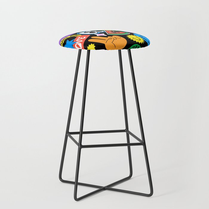 Retro cartoon sticker pattern Stool Gallery Image 1