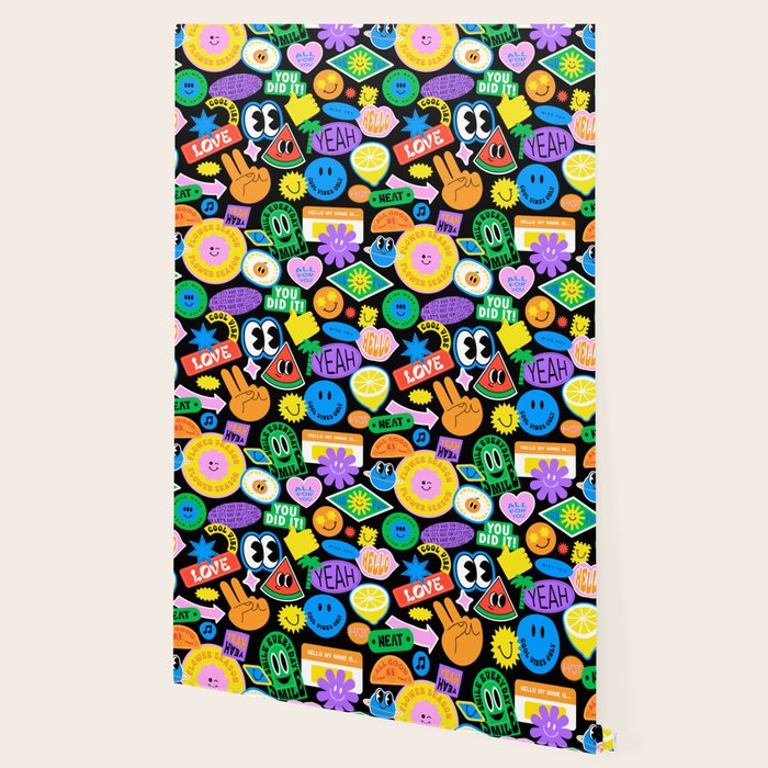 Retro cartoon sticker pattern Wallpaper Gallery Image 2