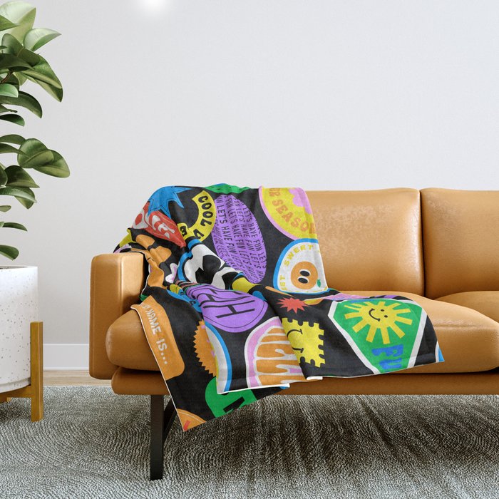 Retro cartoon sticker pattern Throw Blanket Gallery Image 1