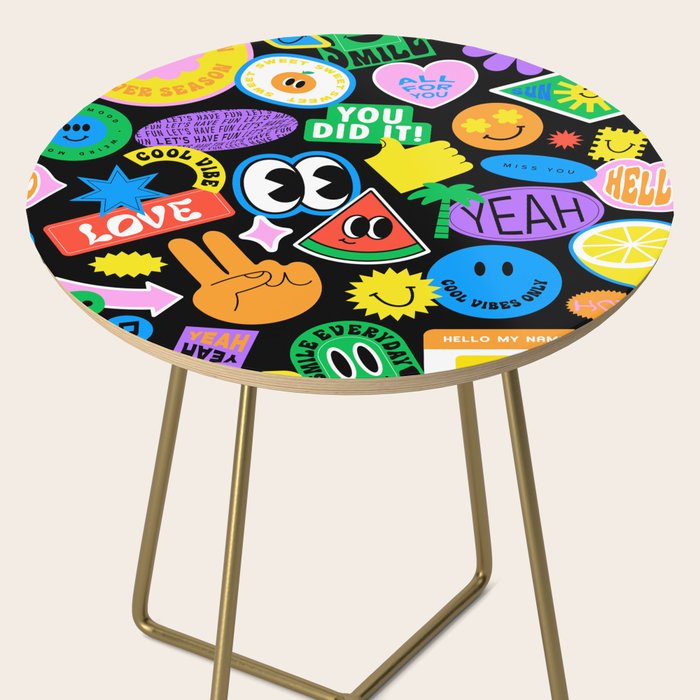 Retro cartoon sticker pattern Side Table Gallery Image 2
