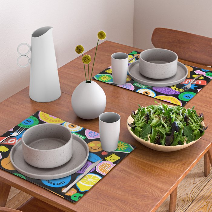 Retro cartoon sticker pattern Placemat Gallery Image 2