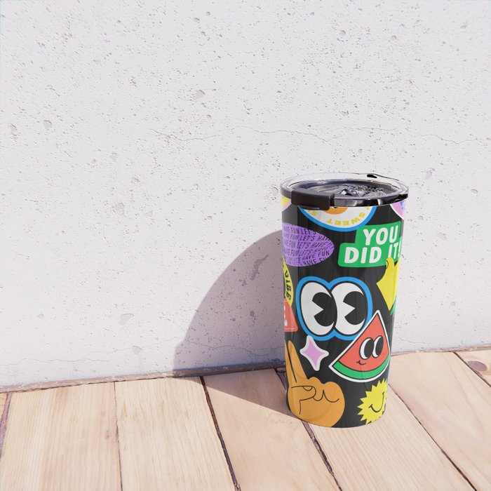 Retro cartoon sticker pattern Travel Mug Gallery Image 4