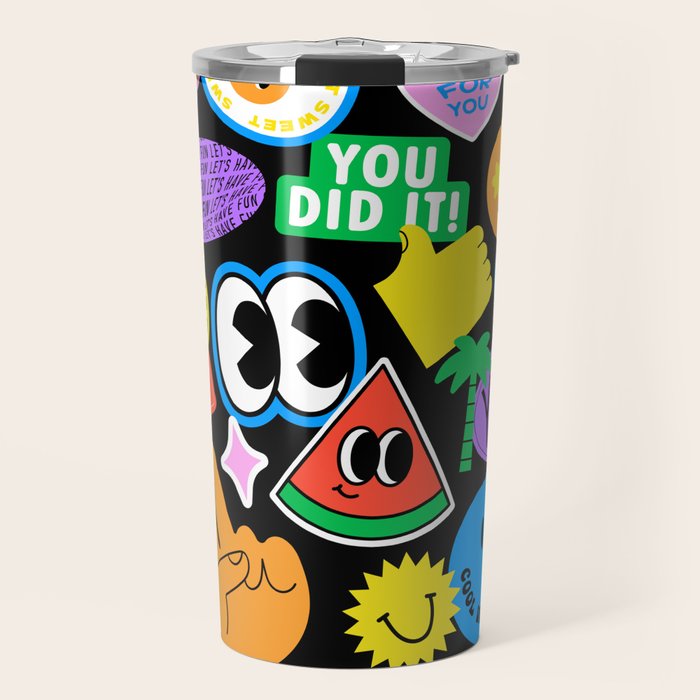 Retro cartoon sticker pattern Travel Mug Gallery Image 1