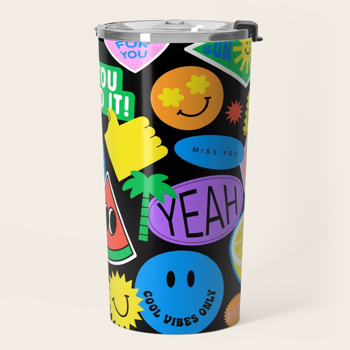 Retro cartoon sticker pattern Travel Mug Gallery Image 2