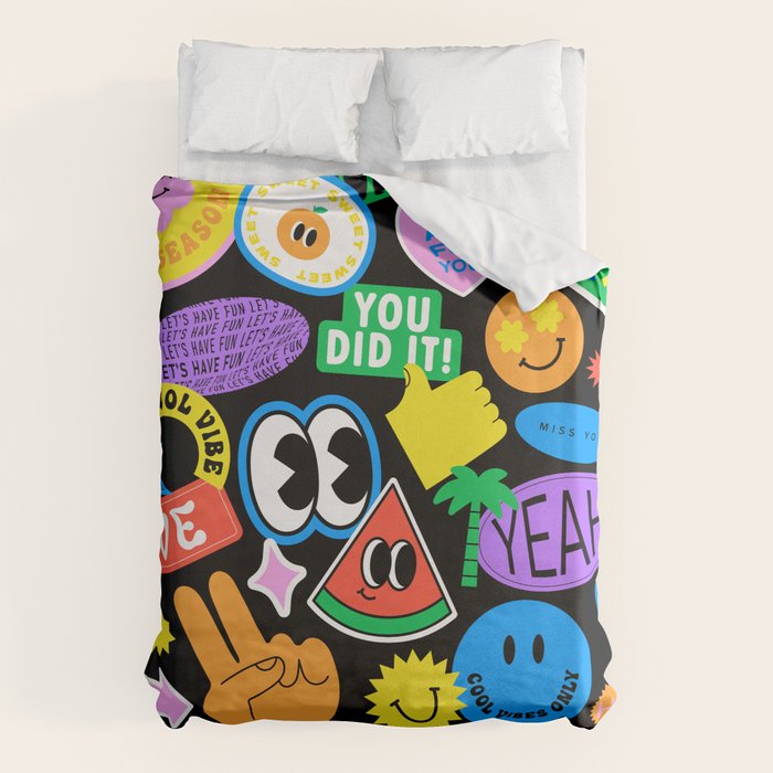 Retro cartoon sticker pattern Duvet Cover Gallery Image 1
