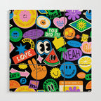 Retro cartoon sticker pattern Wood Wall Art Gallery Image 1