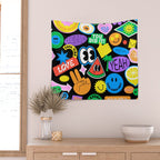 Retro cartoon sticker pattern Wall Tapestry Gallery Image 2
