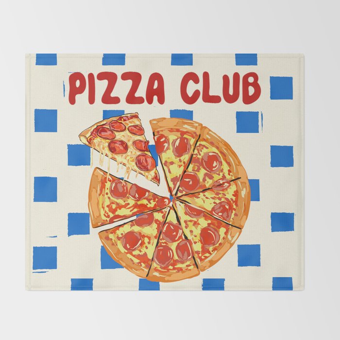 Pizza Club Retro Slice Illustration Throw Blanket Gallery Image 2