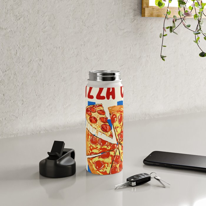 Pizza Club Retro Slice Illustration Water Bottle Gallery Image 4