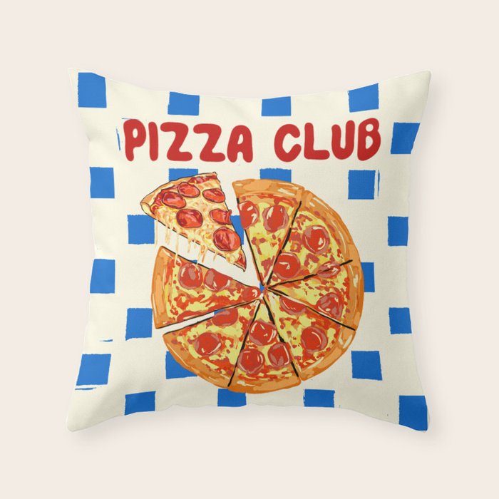Pizza Club Retro Slice Illustration Throw Pillow Gallery Image 6