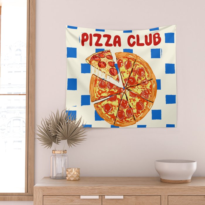 Pizza Club Retro Slice Illustration Wall Tapestry Gallery Image 2